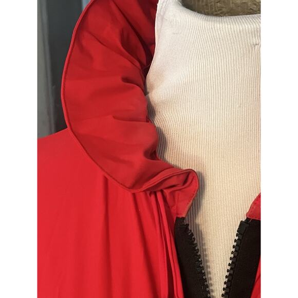 IC By Connie K Jacket Coat •L• Long Sleeve Zip Ruffle Collar Front Zip Red USA - Picture 7 of 12